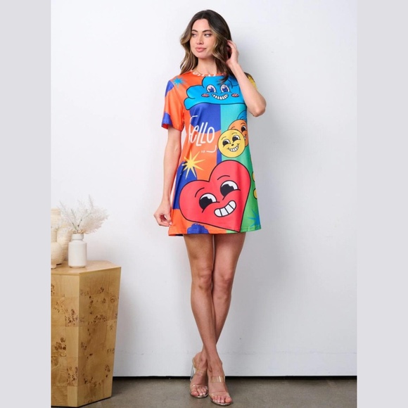 Denim Love Graphic Smiley Face Dress - Picture 2 of 16